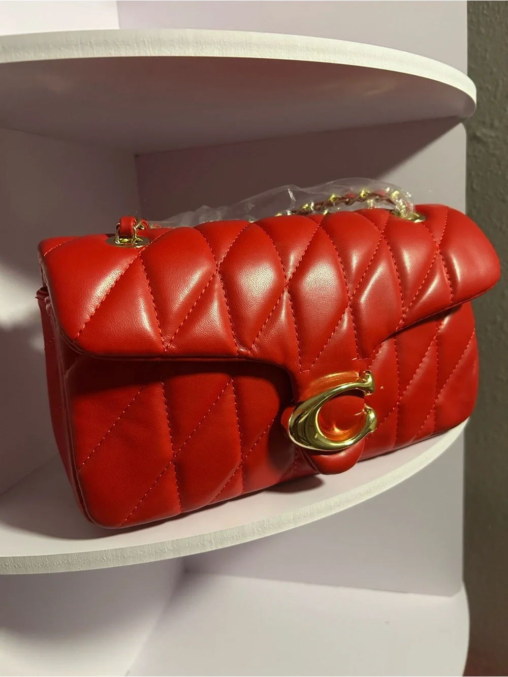 Coach Quilted Red Shoulder Bag with Gold Hardware